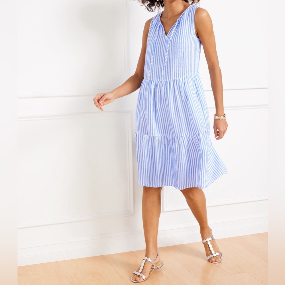 Talbots 100% Linen Striped Tiered Swing Dress XL - Picture 12 of 12
